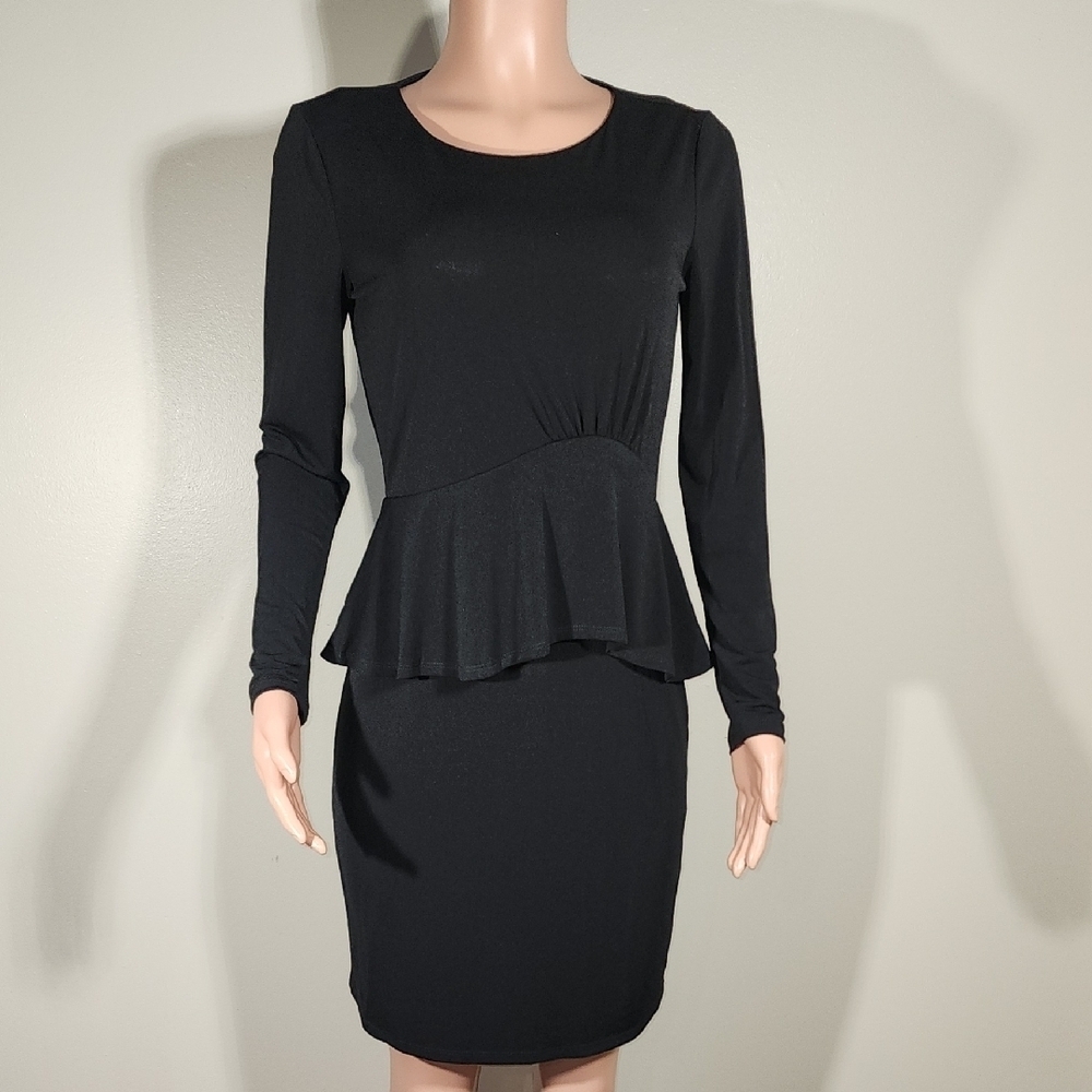 Daisy Fuentes Black Peplum Long Sleeve Dress